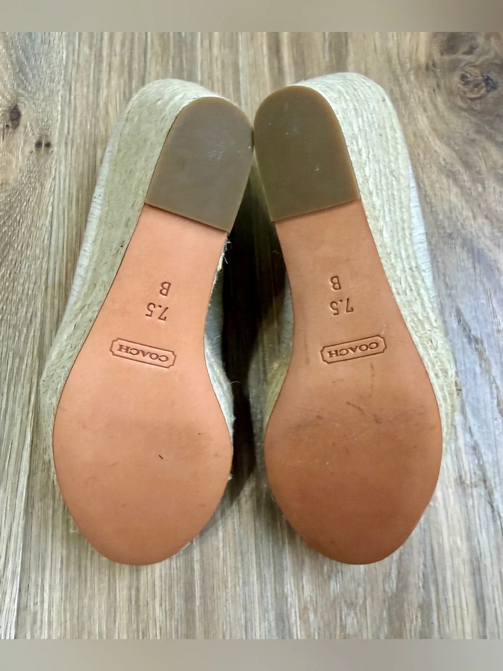 Coach Milan Espadrille Wedge Peep Toe Pumps Natural Linen Canvas Size 7.5B